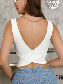 Women's Cross Over Beautiful Shoulder Strap, Chest Cushion Vest, Young Girl,Youthful And Simple Fashion, Versatile Backless, Sexy And Slim Fitting, Breathable And Sweat Absorbing Sports Fitness Base, Fixed Bra Vest Top, Workout - White - View 2