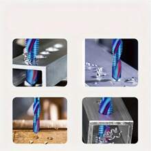 6 件装镀钛六角柄 HSS 螺纹公制丝锥钻头螺丝机用复合材料 M3 M4 M5 M6 M8 M10 手动工具 - 藍色 - 查看 6