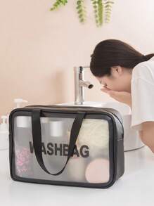 3PCS/1PC Transparent Makeup Bag, Toiletry Bag, With Monogram Print, Portable, Translucent PVC Toiletries Set, PU Scrub Bath And Swim Storage Bag, Large Capacity Travel Makeup Storage Bag, Makeup Bag Makeup Bag, Makeup Bag