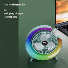 Mini Portable Electric Usb Rechargeable Fan,1200mAh Rechargeable Li-On Battery,LED Colorful Running Light ,180° Angel Up And Down Adjustment,3-Speeds Adjustment Fan.5-Gears LED Adjustable, - Nhiều màu - Xem 6