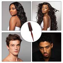 12 排木柄圆形滚刷直斜纹发梳野猪鬃毛圆桶卷发刷美发工具、发刷、梳子、美发工具、美发产品及理发沙龙美容旅行必备品 - 彩色 - 查看 6