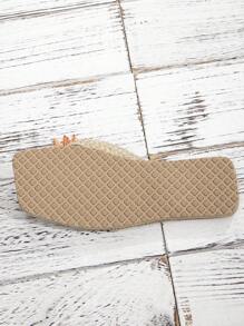 女士夏季草编平底凉鞋，休闲沙滩便鞋 - 紅色 - 查看 5