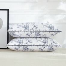 2PCS Flower Pattern Pillows (With Filling), Skin-Friendly & Soft, Suitable For Bedroom Home Use - White - View 4