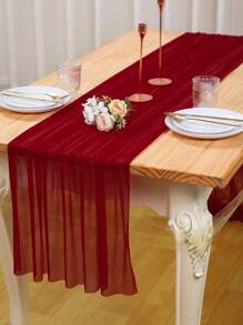 1pc/5pcs Red Beauty Gauze Table Runner Tablecloth, Wedding Party Room Table Decoration Supplie Wine Red Table Cover, Birthday Decor, Wedding Anniversary Family Holiday Party Room Table DIY Decor, Wedding Gauze Burgundy Gauze, Christmas DecorationTable Decoration, Christmas Kitchen Decoration Tablecloth, Halloween Decoration, Valentine's Day