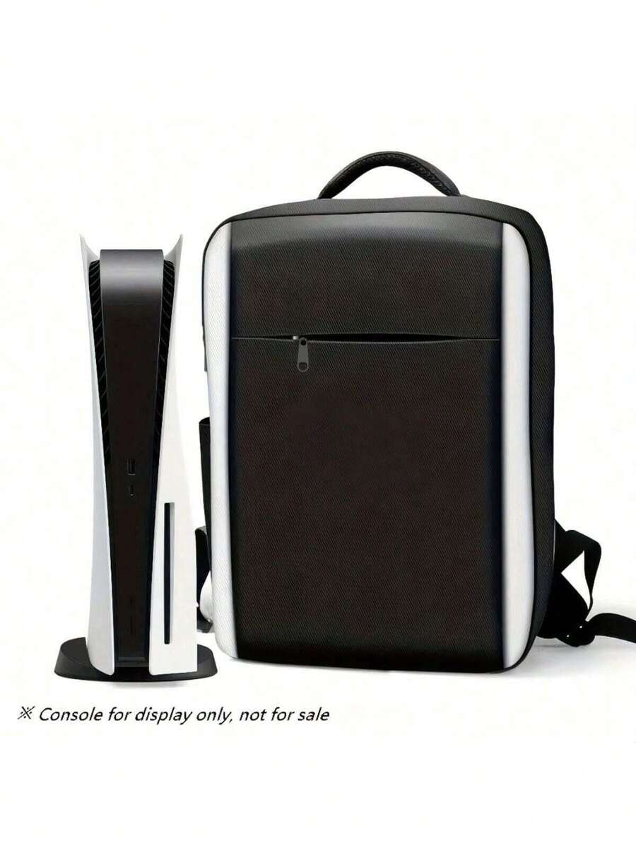 Mochila de juegos P/S/5, bolsa de transporte protectora compatible con la consola Playstation 5, bolsa de almacenamiento de juegos, múltiples bolsillos adecuados para discos/tarjetas de juego/portátil P/S/5, un regalo tecnológico, mochila para hombres - Blanco y negro - Ver 1