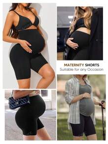 Pantalones cortos de maternidad con panel de soporte para el vientre cómodo, sin costuras y cintura alta, elásticos