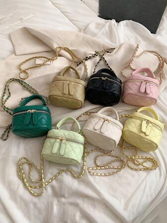 1pc Rhinestone Embroidery Mini Handbag Personalized Creative Chain Bag Lipstick Bag Crossbody Small Square Bag, Comfortable Fabric, Light And Large Capacity Adjustable Shoulder Strap, The Internal Space Is Very Open, Suitable For Daily Use