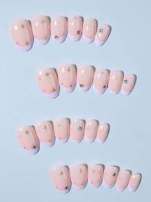 Bộ 24 miếng dán móng tay hình bầu dục màu tím bóng, thiết kế đính đá hình ngôi sao, vừa khít, móng giả acrylic bao gồm 1 lọ sơn gel và 1 dũa móng, phù hợp cho phụ nữ và bé gái sử dụng hàng ngày, đi làm, học tập và dự tiệc. Dụng cụ làm móng nghệ thuật. - Nhiều màu - Xem 2