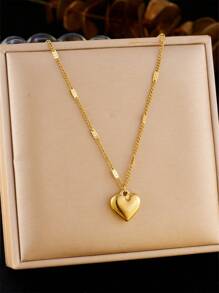 1pc Elegant & Charming Jewelry, Women's Small Heart-Shaped Golden Necklace Pendant, Fashion Necklace For Women, Suitable For Daily Wear, Valentine's Day Gift, Autumn/Winter Women's Jewelry, Women's Accessories, Gift For Girlfriend, Mom, Female Friends