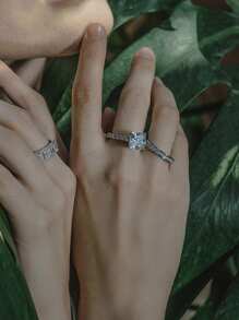 XUJIA 1pc Princess Cut Eternity Ring, 4x4mm Cubic Zirconia Pave, 925 Sterling Silver Engagement Wedding Band, Jewelry Gift, Bridal Accessory - Silver - View 4