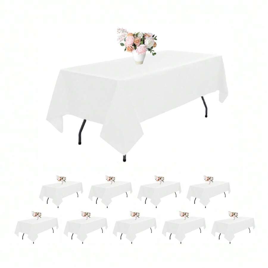 6/10/16 Pack White Tablecloths For 6-8 Foot Rectangle Tables 102 X 60 Inch, Polyester White Table Clothes In Bulk For Wedding,Waterproof Stain Resistant Washable Rectangle Table Cover For Party Buffet Camping - 白色 - 查看 1