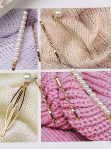 8 Pieces Geometric Metal Hair Pins, Pearls Hair Clips Elegant Hair Barrettes Bridal Gold Metal Bobby Pins Dainty Embellished Bobby Pins For Woman And Girls