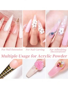 6件套亚克力粉套装，裸粉色和白色高光亚克力粉套装，美甲DIY艺术设计，6色亚克力美甲3D雕塑法式美甲延长和指甲雕刻，专业聚合物3D亚克力美甲套装，包含亚克力美甲压模 - 彩色 - 查看 5