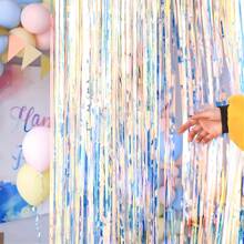 2 Stücke Aluminium Folie Regenbogen Vorhang, 3.3x6.6 Ft regenbogenfarbenes metallisches Draht Regentapete, transparenter Hintergrund Regentapete, holografische Aluminium Folie Quasten Regentapete, Fadengardine, Geburtstagshintergrund, Partyhintergrund, Hochzeitshintergrund