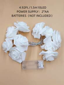 1pc 10/20 Lights 1.5/3 Meters Rose Flower String Lights, Romantic Fairy Lights For Room Decor, Birthday Party, Wedding, Proposal, Valentine's Day Gift - White - View 3
