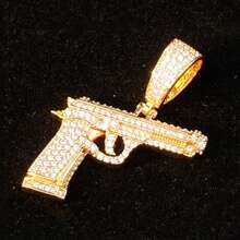 1 件冰枪项链吊坠男士街头文化爪镶饰品方晶锆石嘻哈珠宝