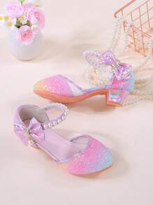 1 双女童露趾高跟凉鞋，适合表演和主持，夏季