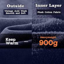 FAIABLE Mens Hoodies Oversized Unisex Wash Hoodie Heavyweight Fleece Vintage Cotton Sweatshirt Men Women Streetwear - 藍色 - 查看 5