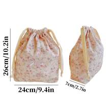 1pc Embroidered Bow & Floral Print Drawstring Pocket Bag, Multifunctional Storage Pouch, Organizer Bag, Dust Cover, Mommy Bag, Travel Portable Storage Bag, Jewelry Cosmetic Pouch, Hanging Bag, Gift Bag - Multicolor - View 3