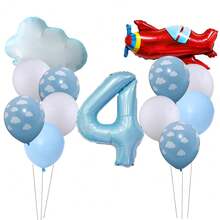 Globo de aluminio en forma de avión y nube de color azul, conjunto de globos para decoración de fiesta de cumpleaños o baby shower con temática de aventura de piloto - Multicolor - Ver 13