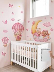 1pc/1set 2pcs Pink & Blue Teddy Bear & Car Patterned Traffic Light Wall Stickers, Decorative Wall Decals For Living Room, Bedroom