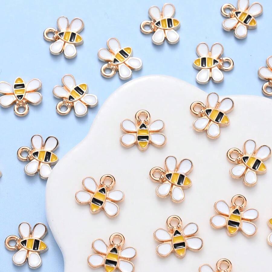 20 cái/bộ mặt dây chuyền hình ong nhỏ màu vàng trắng dùng làm đồ trang sức thủ công dễ thương 10mm dùng làm mặt dây chuyền cho vòng cổ, vòng tay, phụ kiện tự làm