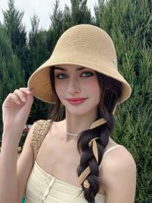 1 Peça Novo Chapéu de Sol Trançado com Capuz Vazado Primavera Feminino, Estilo Balde Respirável e Fashion, Adequado para Uso Casual, Passeio Diário, Caminhada e Compras na Primavera/Verão