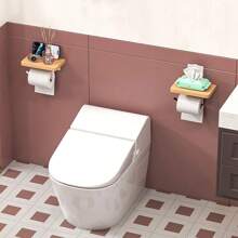 Wooden Tissue Box Holder, Deluxe New Model Storage Rack, Bathroom & Toilet Organizer Rack, Toilet Paper Box, Phone Holder - Multicolor - View 6