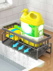 1pc Multi-Functional Carbon Steel Kitchen Storage Rack Kitchen Sink Faucet Sponge Drain Basket Kitchen Shelf Sink Rags Draining Rack Detergent Steel Wire Ball Storage Rack, No Hole Punching And No Installation, Can Hang Cleaning Cloth Can Store Cleaning Tools, Kitchen Accessories