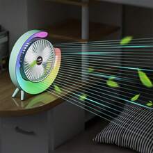 Mini Portable Electric Usb Rechargeable Fan,1200mAh Rechargeable Li-On Battery,LED Colorful Running Light ,180° Angel Up And Down Adjustment,3-Speeds Adjustment Fan.5-Gears LED Adjustable, - Nhiều màu - Xem 8