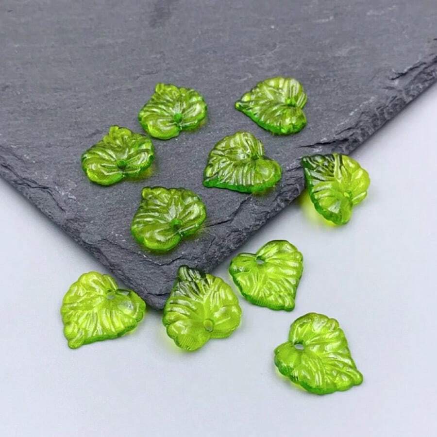 75 件 15 毫米透明绿色亚克力叶子吊坠叶珠带孔适用于耳环手链项链珠宝制作 DIY 工艺品绿色 - 綠色 - 查看 1