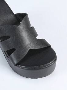 Dames Platform Slip-On Sandalen, Lente/Zomer Nieuwe Chunky Wedge Hak Band Zwarte Muiltjes Pantoffels, Dikke Zool Mode Ronde Neus PU Waterdichte Casual Schoenen, Veelzijdige Grote Maat