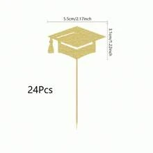 12/24 pièces Décoration pour cupcake de remise des diplômes - Casquette de remise des diplômes pailletée, diplôme de remise des diplômes, décoration pour cupcake - Décorations de gâteau pour fête de remise des diplômes de la classe de 2025