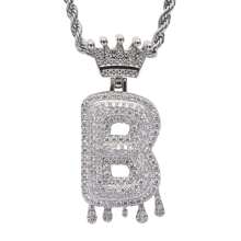 26 Letters 18K Gold Plated Cubic Zirconia Initial Pendant Necklace, Unisex Hip Hop Style, 22" Or 24" Chain Length, Christmas & New Year Gift - Silver - View 36