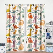 2PCS Children - Themed Curtain With Colorful Dinosaur Prints. Blackout Rod Pocket Design For Privacy Protection. Lively Dinosaur Patterns, Suitable For Daily Decoration In Children's Rooms, Bedrooms, Etc., Adding A Fun - Filled Atmosphere To Home Spaces.