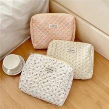 1 件花卉图案绗缝化妆包，女性化妆品收纳袋，大容量旅行收纳包，女士手拿包 - 彩色 - 查看 11