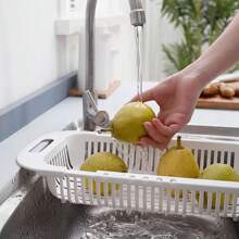 Escurridor de platos expandible, organizador de fregadero de cocina minimalista de plástico para tazones, platos y cubiertos