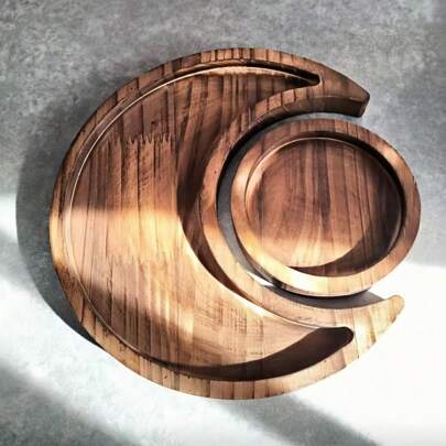 1 Set Moon Tray Wooden Crystal Stand, For Storing And Organizing Gemstones, Healing Crystals, Crescent Moon Bowl, Witch Crystal Display Rack, Essential Oil Holder, Moon Jewelry Dish