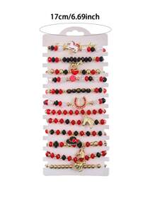 12pcs Set Kentucky Race Horse Glass Bead & Unicorn Derby Horseshoe Elastic Bracelet For Women