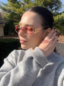 1 件金属 Y2K 风格银色时尚环绕式时尚眼镜 - 粉色 - 查看 3