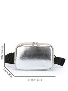 Portable Solid Color Glossy High-End Diagonal Crossbody Bag, Fashionable Men's Chest Bag Connected Waist Bag - Silver - View 5