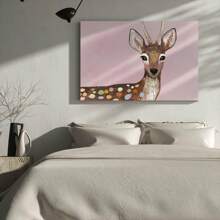 1 Pc Framed Pastel Watercolor Baby Forest Deer Fawn Nature Animals Illustrations Modern Wall Art Textured Canvas Poster Painting Wall Decor For Bedroom Living Room, Ready To Hang