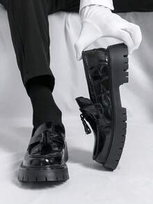 Men's British Style Formal Business Thick-Sole Leather Shoes - Black - View 2