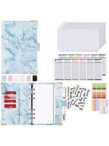A6 Marble (Case) + 8*Zipper Pockets + 12*Cash Budget Card + English Stickers 2 Pieces + Label Stickers A6 Loose-Leaf Money Organizer For Cash Money Envelopes For Cash A6 Budget Binder