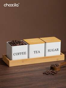 choxila 3pcs Coffee Storage Can Tea Snacks Coffee Bean Storage Can Bamboo Lid Iron Art Display Square Can Back To School