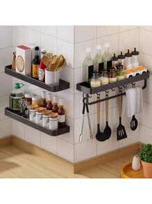 1 件带毛巾杆和挂钩的调味品架，浴室收纳架，无需钻孔的橱柜悬挂式调味品架，用于调味品的多功能壁挂式架子，用于装饰和悬挂，带壁挂孔，适用于浴室、卫生间、厨房家居配件 - 彩色 - 查看 1