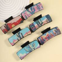 动漫风格仙人掌发爪夹 | PU 皮革波西米亚风发饰 | 时尚发夹仙人掌发爪夹适合浓密的头发 |“卡哇伊仙人掌发夹 | 艺术 PU 皮革爪 | 动漫女孩发饰”