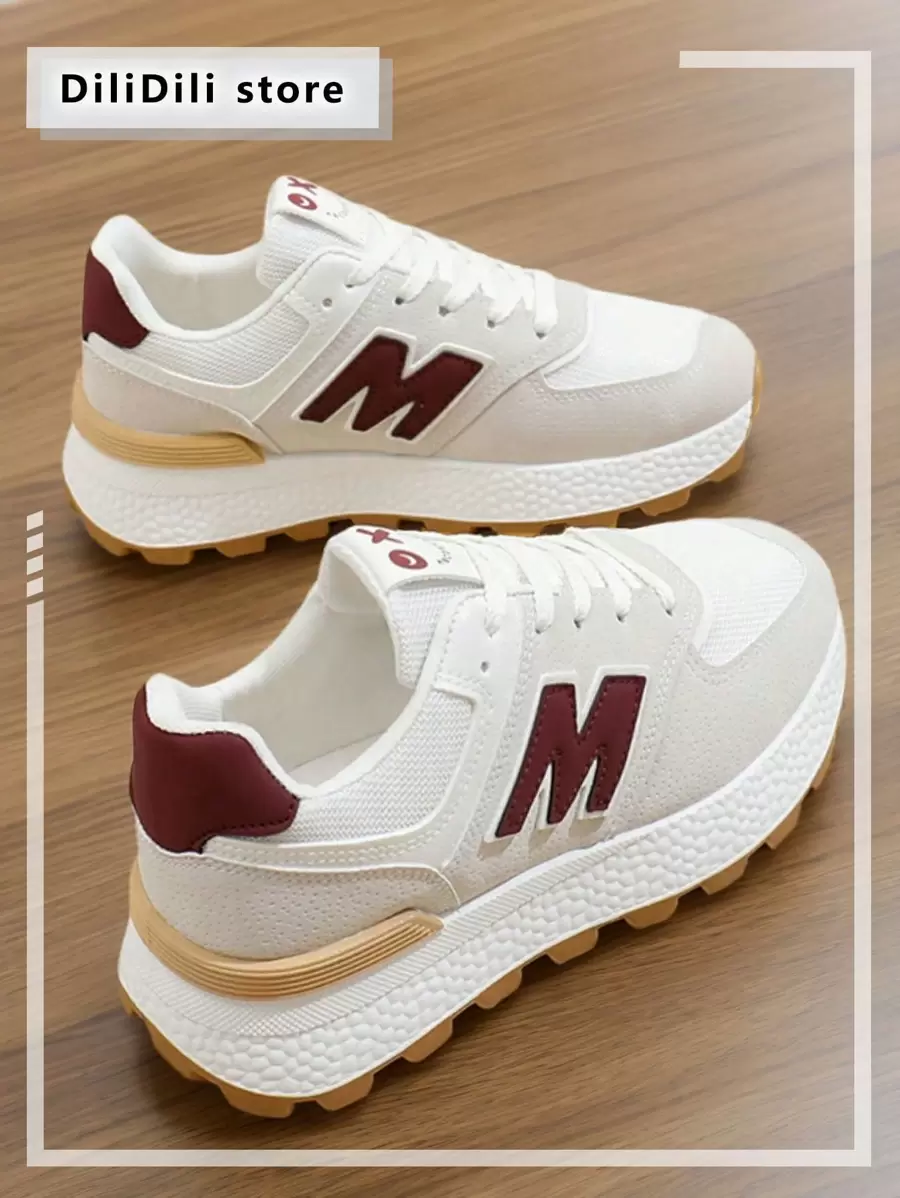 Women's Retro Casual Sports Shoes, Contrast Color Mesh, Suitable For Daily Wear, Non-Picky Outfit, Platform Sneakers