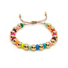 Pulsera de arcilla polimérica tejida al estilo bohemio con arcoíris, pulsera de cuentas de cobre chapado en oro de 18K, accesorio europeo y americano de primavera/verano - Multicolor - Ver 5