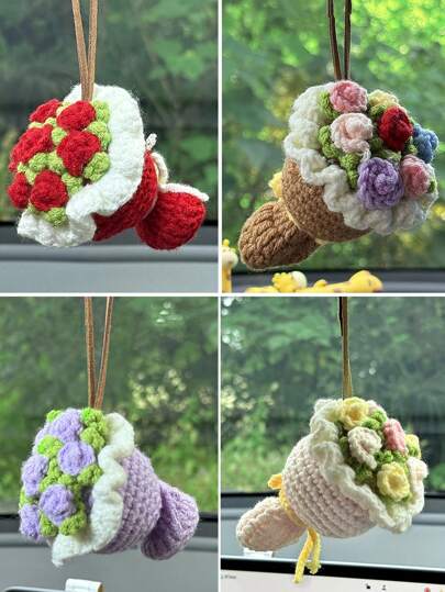 1 件装汽车吊坠编织纱线花束车内后视镜装饰